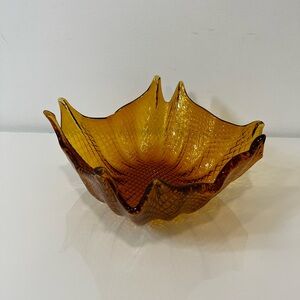 Vintage Amber Carnival Glass Bowl (Heavy) Diamond Waffle Pattern RARE